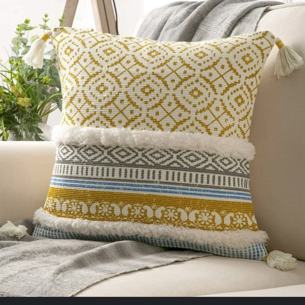 Yellow and white Accent Pillows